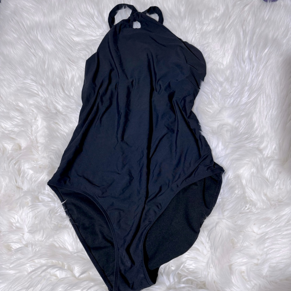 Catalina swimwear black high neck one piece swimsuit size 16‎